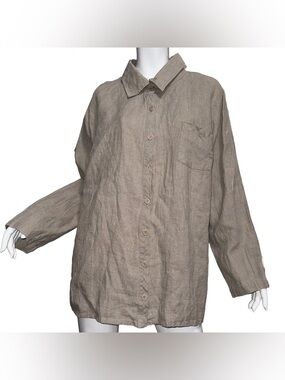 💙💖Flax Relaxed Linen Button Down Cottagecore Lagenlook Minimalist Primitive